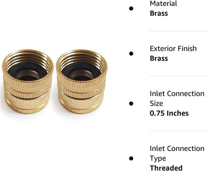 Twinkle Star 3/4" Female to Female Garden Hose Adapter, 2 Pack | Brass Dual Female Swivel, For Connecting Male to Male Hose