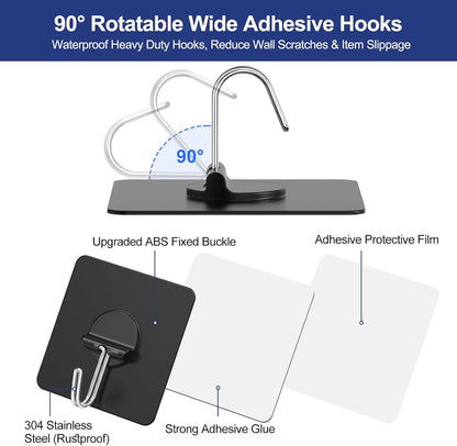 JINSHUNFA Adhesive Wall Hooks 13LB Heavy Duty No Drill Transparent Waterproof Hooks for Bathroom Kitchen Towel Coat 12 Pack