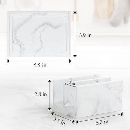 Luxspire Kitchen Sponge Holder, Dish Sponge Holder with with Drain Tray, Marble Sponge Holder for Kitchen Sink, Kitchen Sink Caddy 2 Compartments, Gravel White