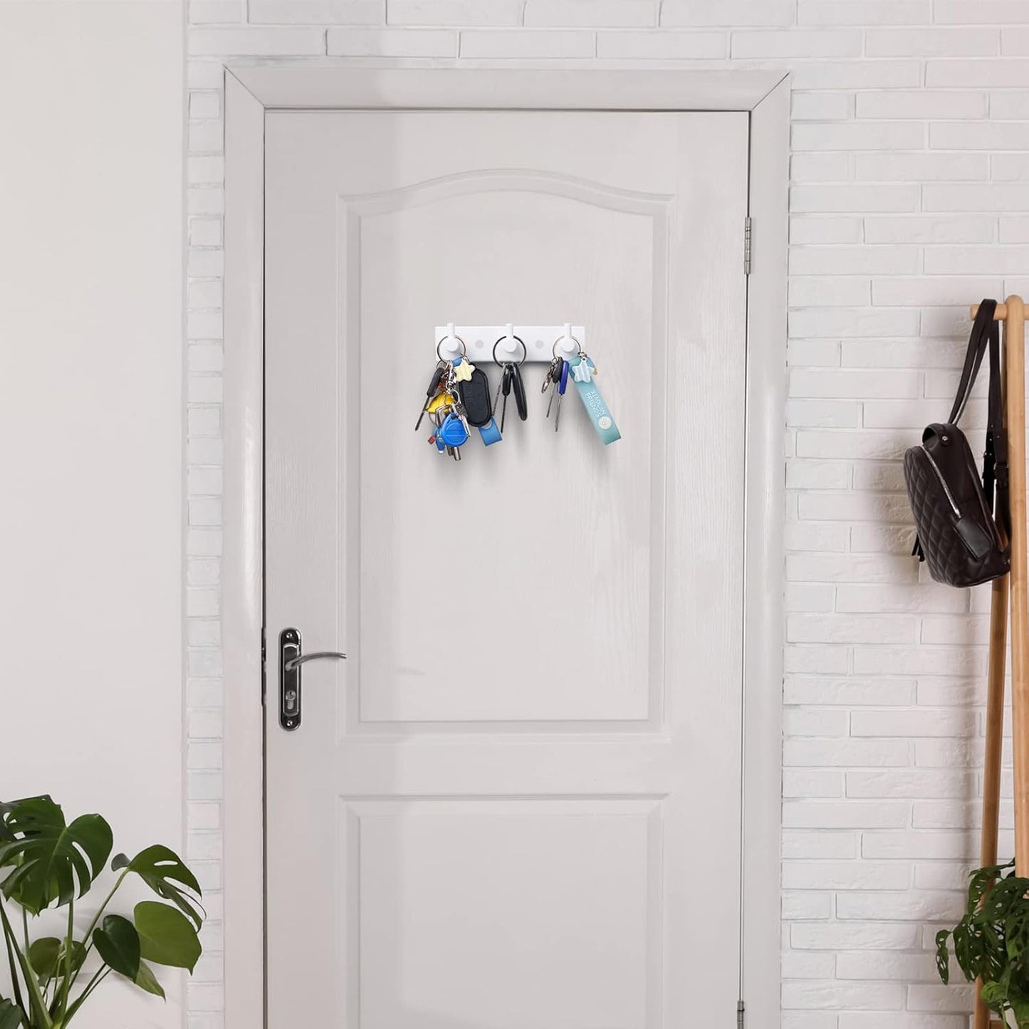 Stainless Steel Wall Key Holder Set of 2 - 3 Key Hooks Modern Hanger for Home, Kitchen, Entryway, Hallway, Office, Cabinet, Bathroom (Black)