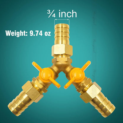 brass 3/4 inch O.D. barb three way shut off ball valve for gas hose air water pvc pex garden tubing fuel line, tee switch splitter fitting