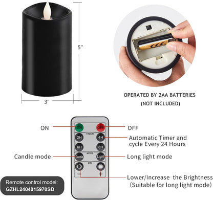 3x3 Flickering Flameless Candles Set of 2, 2AA Battery Life 600 Hours Battery Candles Flickering with Timer,3 inch Flameless Candles with Remote for Indoor/Outdoor, Ivory
