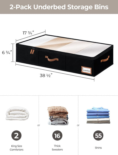 StorageWorks Large Under Bed Storage Containers with Handles and Label Holder, 2 Pack Ultra-thick Fabric Underbed Bins, Closet Organizer for Clothes, Blankets, Sweater