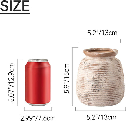 Ceramic Flower Vase, Small Rustic Farmhouse Vases Home Decor, Short Pottery Decorative Pampas Vase for Table Living Room Entryway Mantel Bookshelf Bedroom Bathroom Kitchen - 6" W