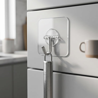Adhesive Wall Hooks 12 Pack Heavy Duty Transparent Waterproof Hooks for Hanging Towels Coats Keys and Decor for Bathroom Kitchen Door Outdoor Use