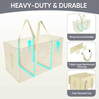 TICONN 4 Pack Extra Large Moving Bags Heavy Duty with Zippers & Carrying Handles, Durable Storage Bags Moving Boxes for Closet Organizers and Storage (4 Pack, Blue)