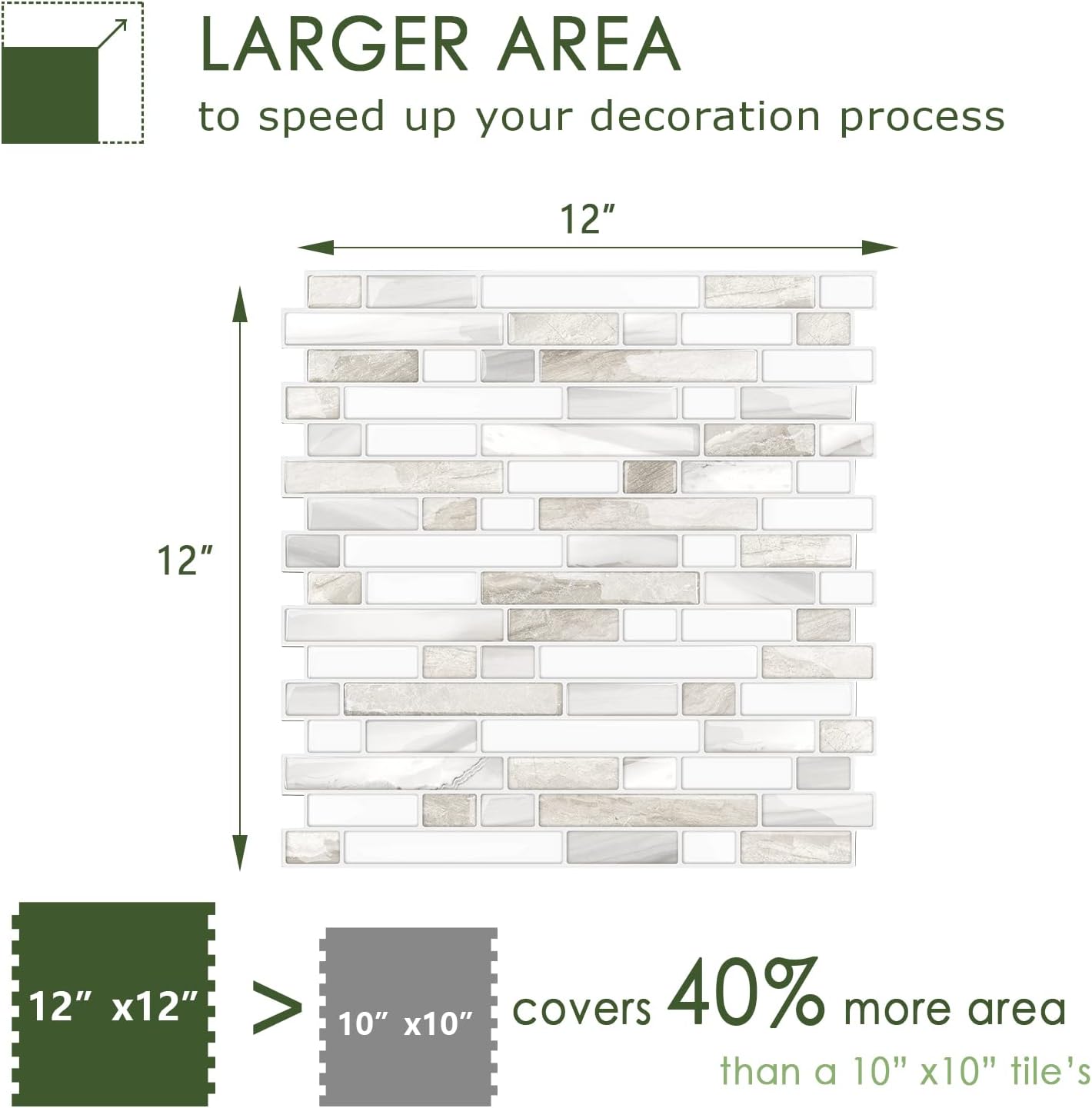 STICKGOO Thicker Design Peel and Stick, Self Adhesive Stick On Tile Backsplash for Kitchen and Bathroom, Beige & White, 12”×12”, 10 Sheets