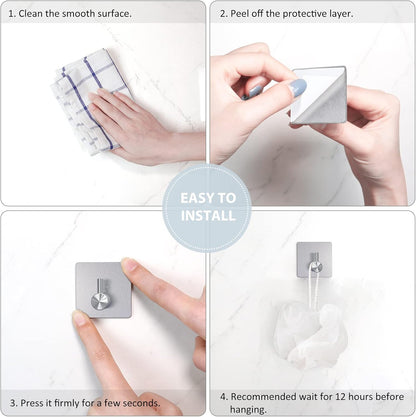VIS'V Adhesive Towel Hooks, Waterproof Shower Wall Stick on Hooks, 2 Extra Adhesive Strips, White, 4 Pcs