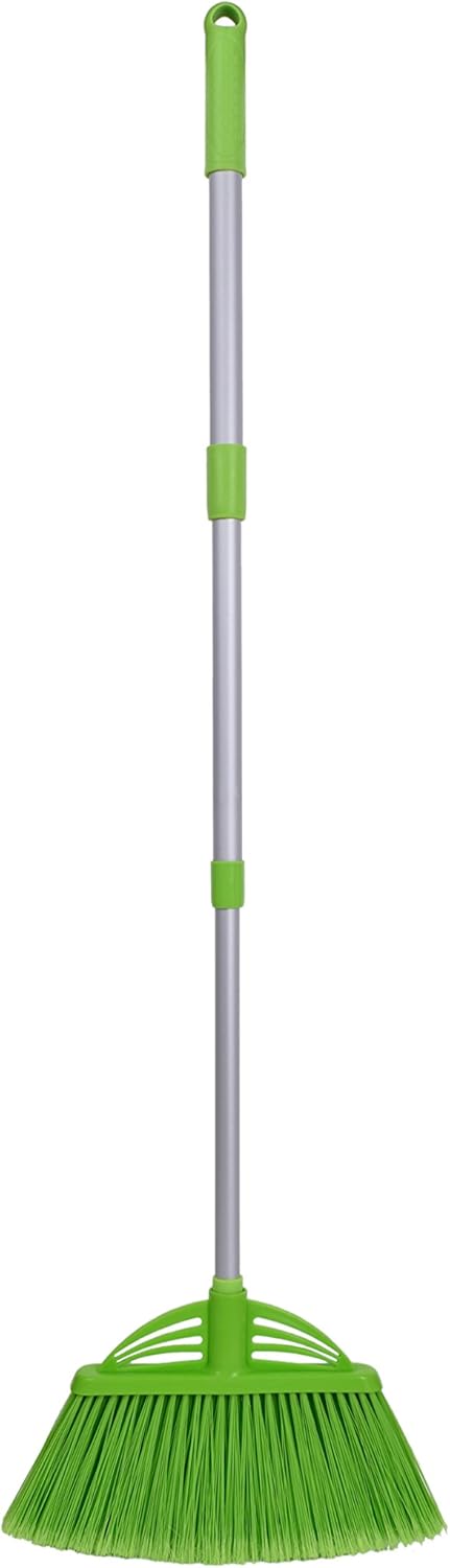 Four-Section Rod Long-Handled Broom,Heavy-Duty Broom, Angle Broom for Outdoor/Indoor（Black+Orange）
