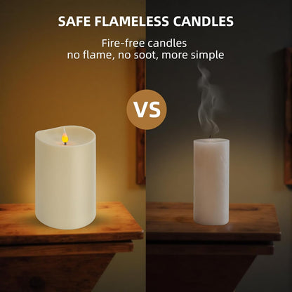 Set of 2 Flameless LED Candles with 2 Remotes, 4x6 Inch Battery Powered Plastic Pillar Candles, Flickering Flame with Timer & Dimming, Ivory – Elegant, Safe Lighting for Home, Wedding, Holiday