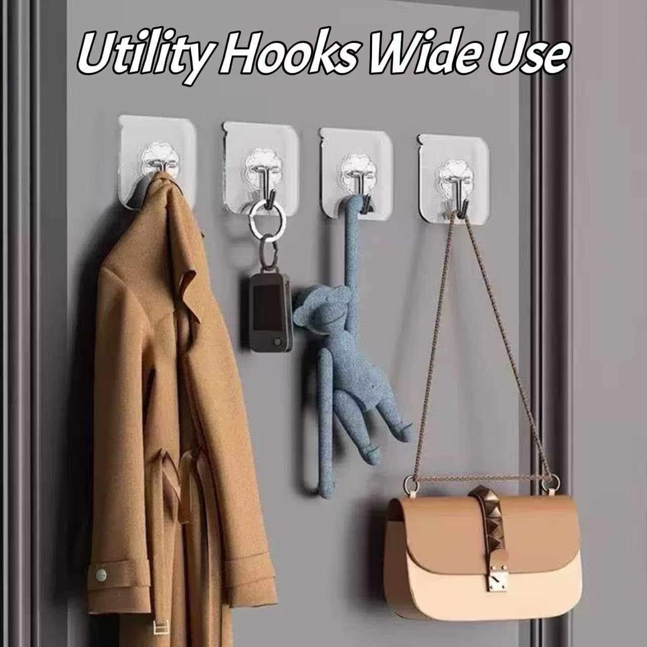 Adhesive Wall Hooks for Hanging Heavy Duty 50 lbs Large Hooks for Walls No Damage, Towel Sticky Clear Hook, Waterproof, Home, Bathroom, Kitchen, Office, and Outdoor 10 Pack
