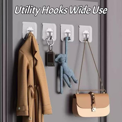 Adhesive Wall Hooks for Hanging Heavy Duty 50 lbs Large Hooks for Walls No Damage, Towel Sticky Clear Hook, Waterproof, Home, Bathroom, Kitchen, Office, and Outdoor 10 Pack