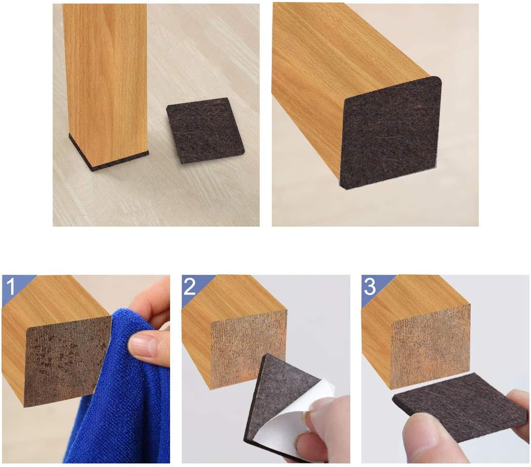 uxcell 32pcs Furniture Pads Square 1 1/4" Self-stick Anti-scratch Felt Pads Reduce Noise for Chair Feet Floor Protector Brown