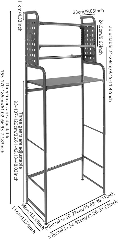 3-Tier Expandable Over Toilet Washing Machine Dryer Storage Utility Rack Bathroom Organizer Rack Laundry Room Storage and Organizer Standing Shelf Space Saving