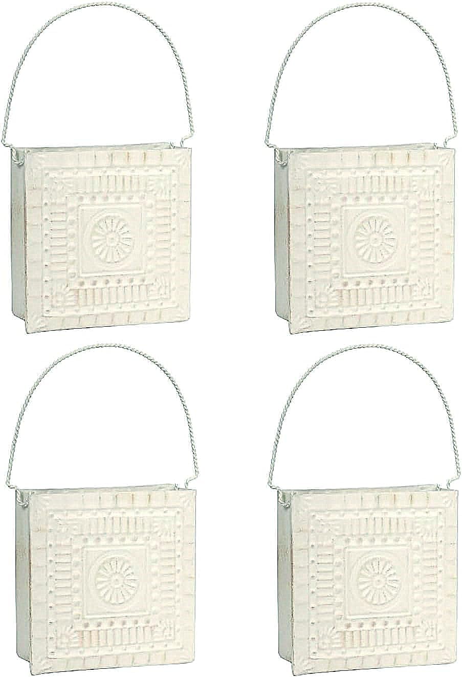 Hosley Small Cream Metal Tote Vase – Set of 4, 4.5" Long Decorative Mini Vases for Dried Floral Arrangements, Coffee Tables, Side Tables & Home Décor Accents