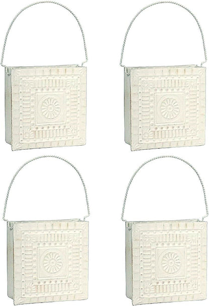 Hosley Small Cream Metal Tote Vase – Set of 4, 4.5" Long Decorative Mini Vases for Dried Floral Arrangements, Coffee Tables, Side Tables & Home Décor Accents