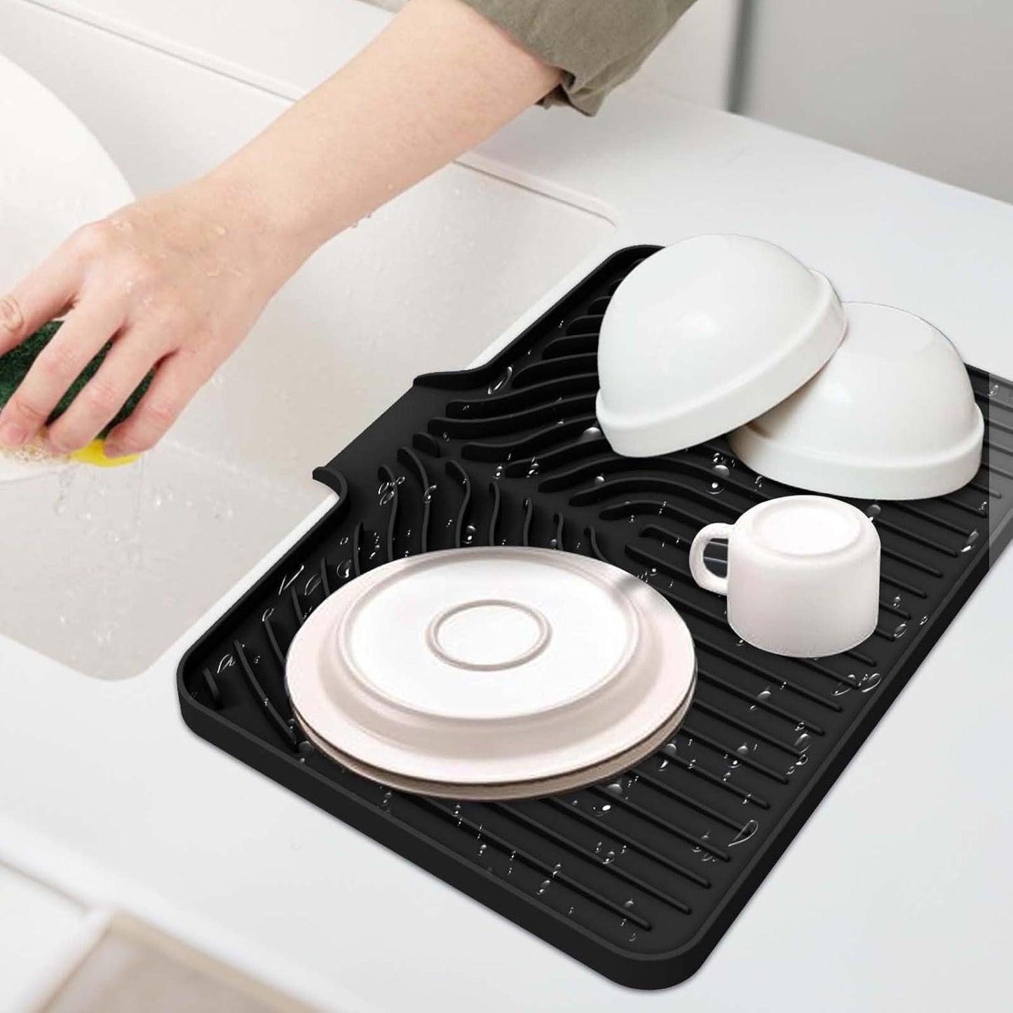 GUUKIN Sponge Holder for Kitchen Sink, Sink Caddy and Soap Tray | 10x4 inch Kitchen Sink Organizer | Compatible with Scrub Daddy, Kitchen Sink Accessories (Grey)