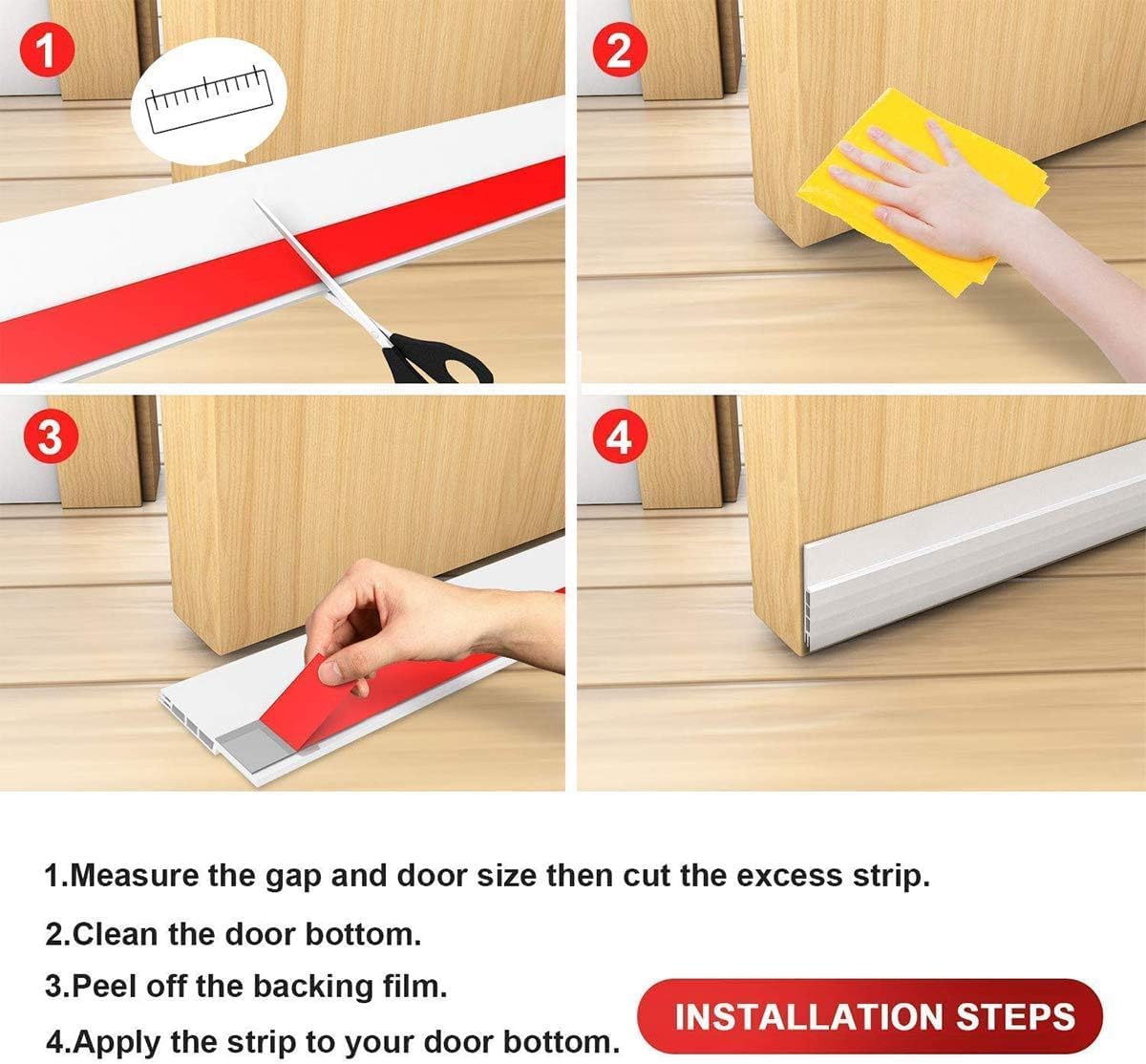 Suptikes 2 Pack Door Draft Stopper，Door Sweep for Exterior & Interior Doors,Door Bottom Seal Dust and Noise Insulation Weather Stripping Draft Guard Insulator, 2" W x 39" L, Black