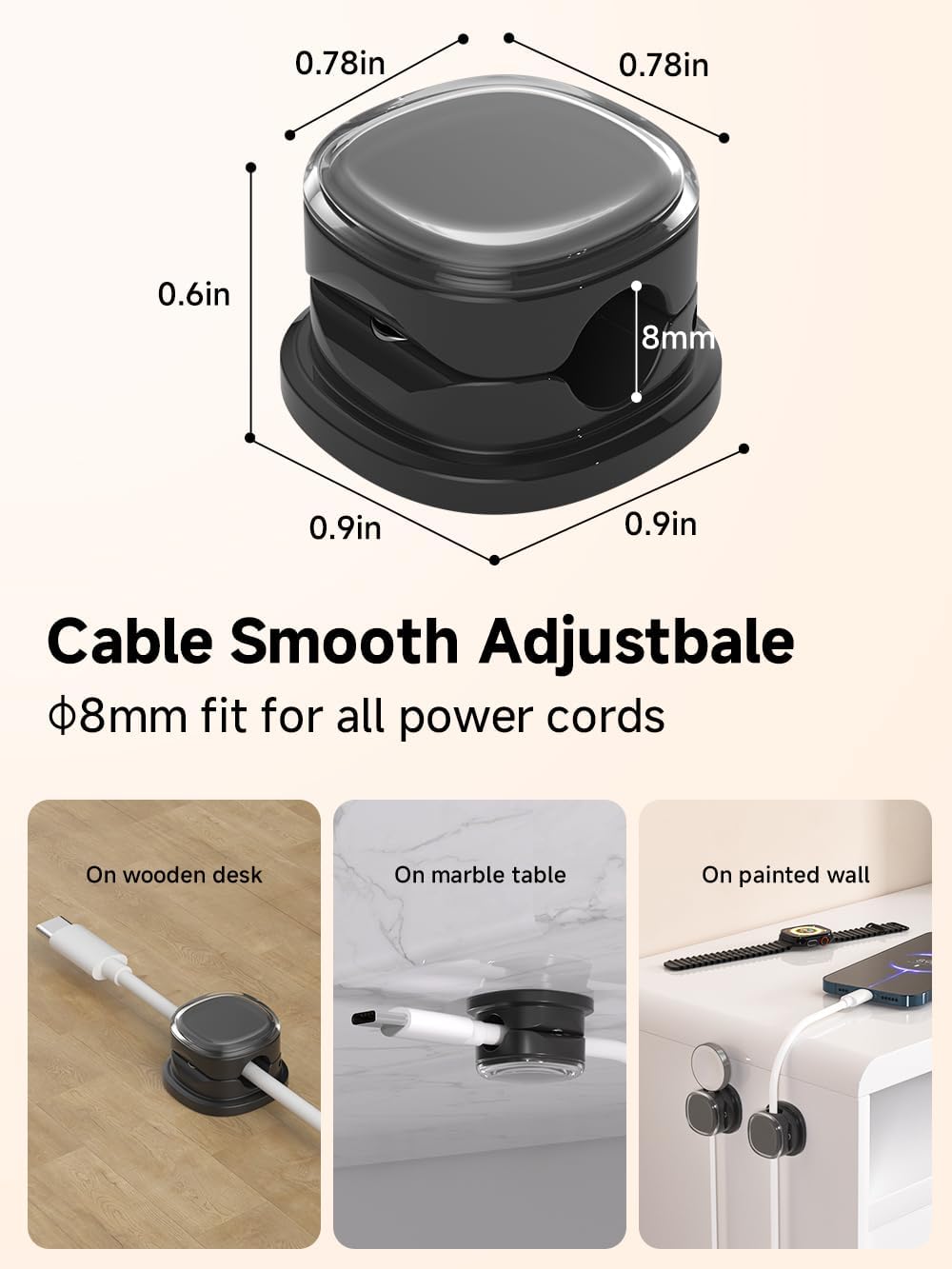 Magnetic Cable Clips, Adjustable Cord Holder Management, Adhesive Wire Keeper Organizer for Home Office Desk Phone PC Car Wall Desktop Nightstand Appliance (9-Pack Black Crystal)