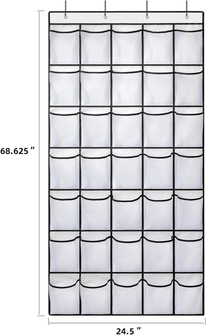 SAVERHO 35 Pockets Over the Door Shoe Organizer, Hanging Shoe Organizer for Door with 35 Mesh Pockets Large Capacity Shoe Hanging Storage Bag with 4 Metal Hooks (White-1Pack)
