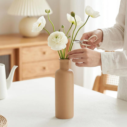 CUCUMI Ceramic Vase Set of 5, Home Decor Farmhouse Décor Handmade Pottery Vases for Pampas Grass, Dried Fresh Flowers, Table, Living Room, Kitchen, Shelf, Entryway Mantel Neutral Tones
