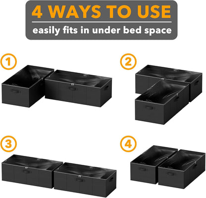 SpaceAid 2 Pack 10" High Under Bed Storage Containers, Large Underbed Storage Organizer Bins with Lids for Bedroom, Dorm, Clothes, Closet Organization, Bed Sheets and Blankets (Gray)