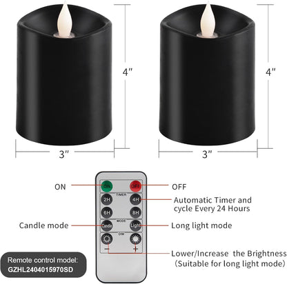 3x3 Flickering Flameless Candles Set of 2, 2AA Battery Life 600 Hours Battery Candles Flickering with Timer,3 inch Flameless Candles with Remote for Indoor/Outdoor, Ivory