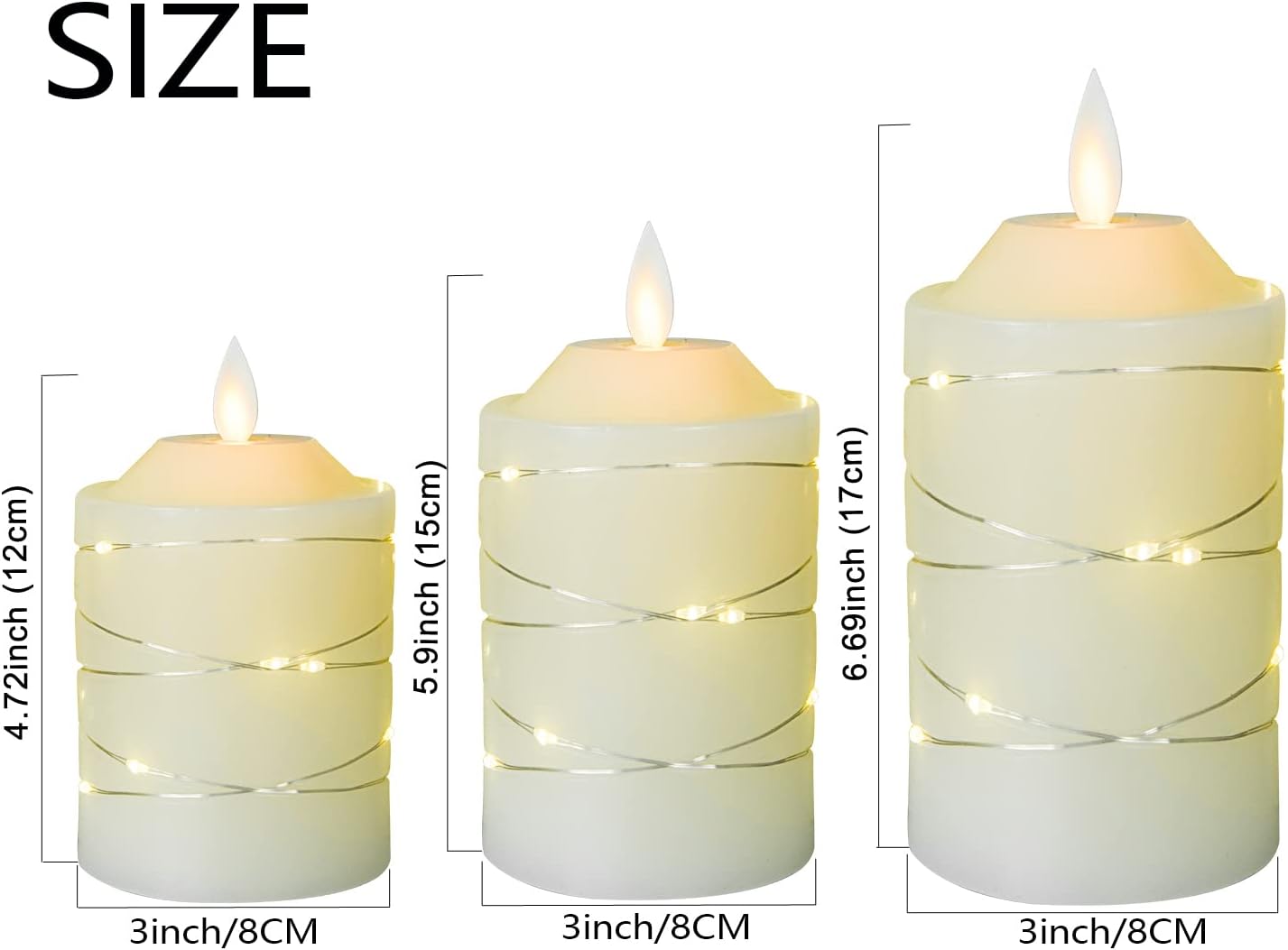 Flameless Flickering Battery Operated Candles D2.2''*H4 5" 6" 7" 8" 9" Set of 9 Ivory Real Wax Pillar LED Candles with 10-Key Remote and Cycling 24 Hours Timer (Ivory)