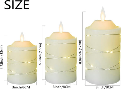Flameless Flickering Battery Operated Candles D2.2''*H4 5" 6" 7" 8" 9" Set of 9 Ivory Real Wax Pillar LED Candles with 10-Key Remote and Cycling 24 Hours Timer (Ivory)