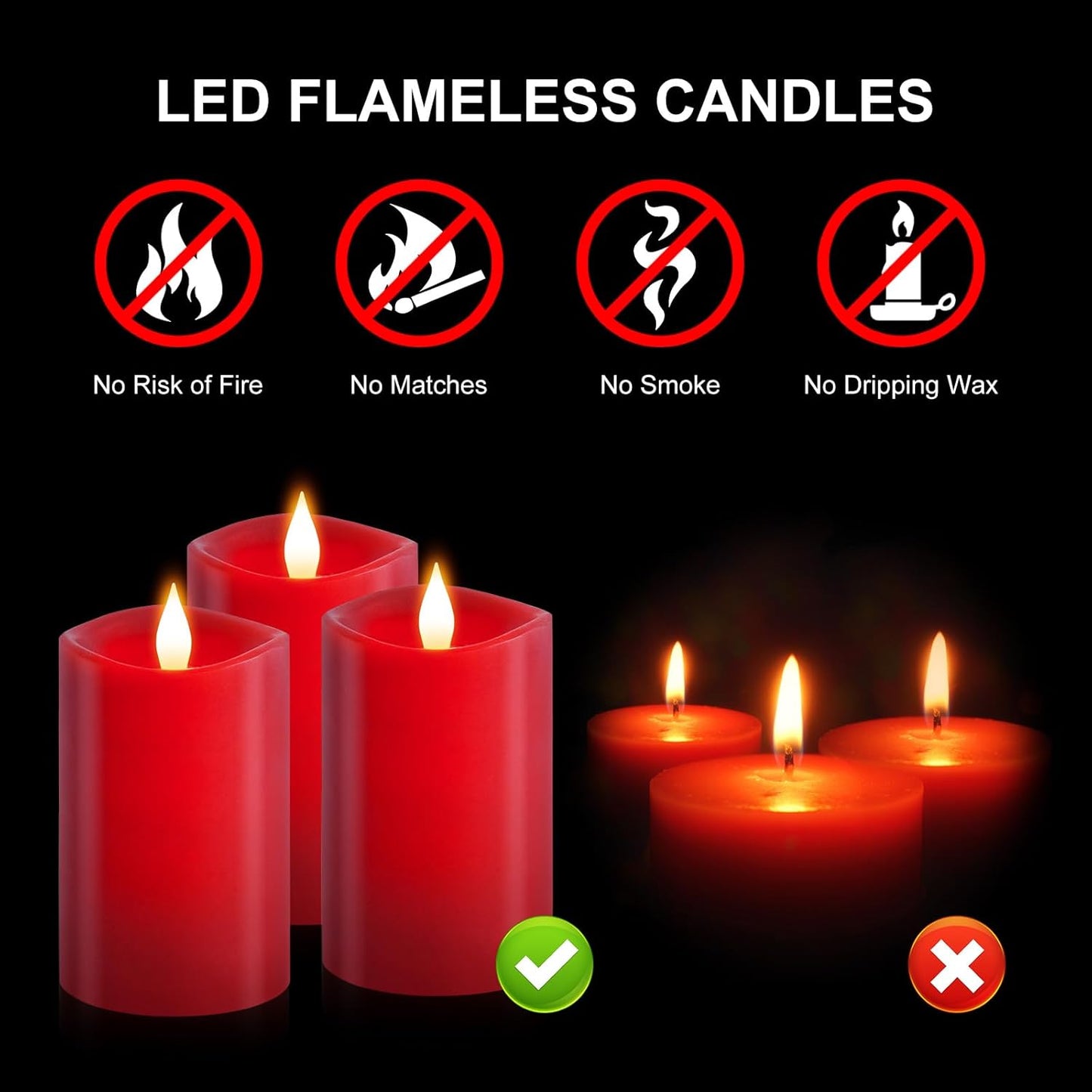 3x4 Flickering Flameless Candles Set of 3,Real Wax Pillar LED Candles,with Timer,4 inch Flameless Candles with Remote,for Party Wedding Holiday Home Decor,Ivory