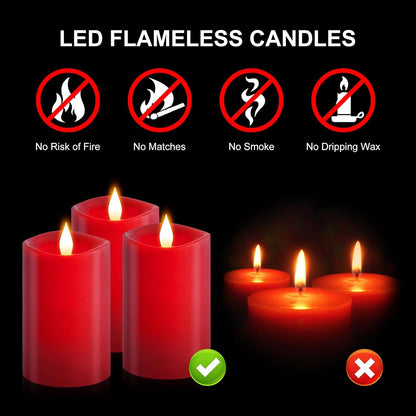 3x4 Flickering Flameless Candles Set of 3,Real Wax Pillar LED Candles,with Timer,4 inch Flameless Candles with Remote,for Party Wedding Holiday Home Decor,Ivory