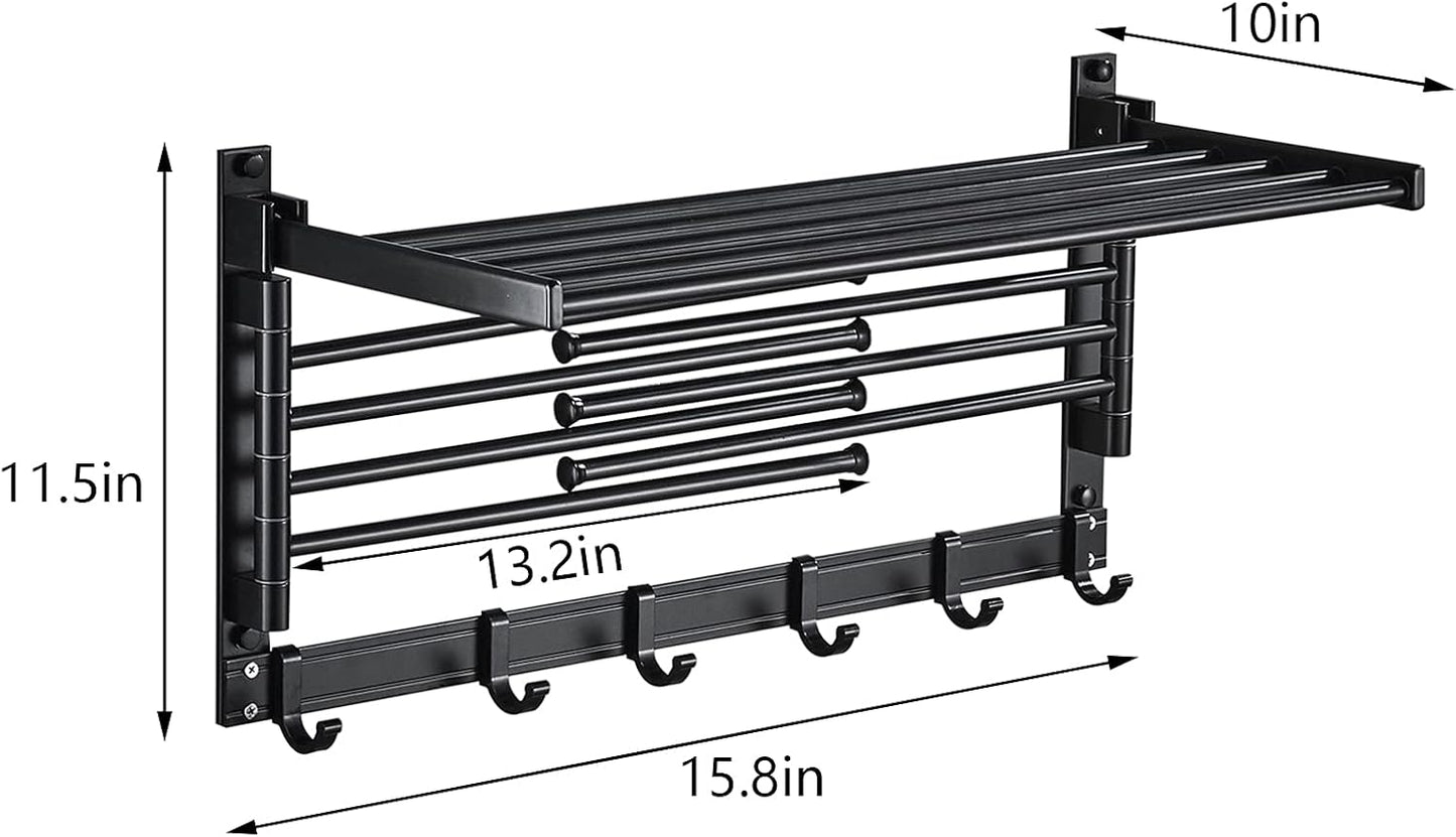 Laundry Clothes Drying Rack, Wall Mounted Swivel Towel Rack with Hooks and Swing Arms, Space Saver in Laundry Room and Bathroom, Space Aluminum