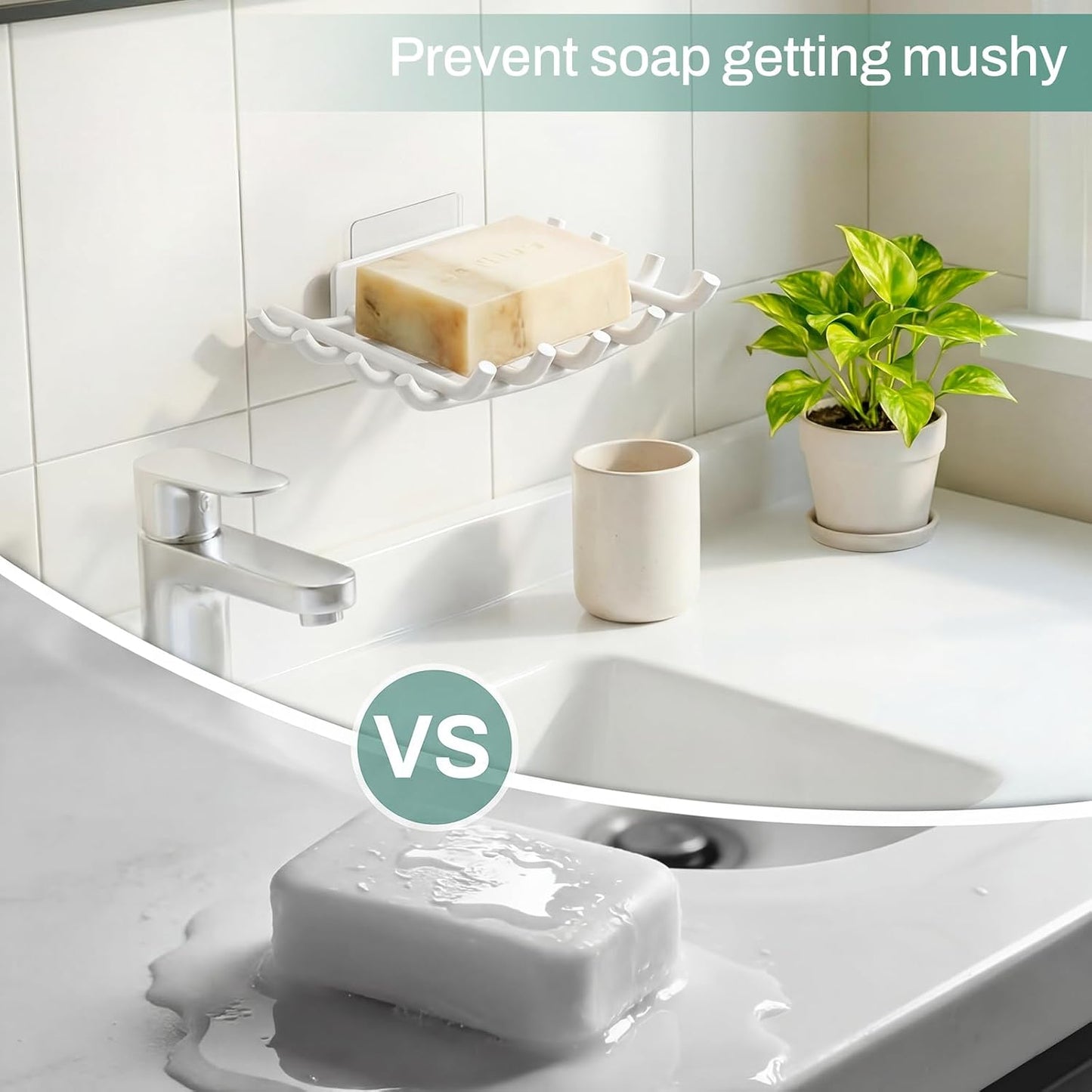 Bar Soap Holder for Shower Wall, Self Draining Plastic Bar Soap Dish Tray Container Case for Bathroom Sink, Adhesive Shower Soap Dish Holder Wall Mounted, Black 2 Pack