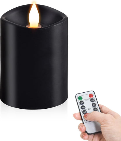 3x4 Flickering Flameless Candles Set of 3,Real Wax Pillar LED Candles,with Timer,4 inch Flameless Candles with Remote,for Party Wedding Holiday Home Decor,Ivory