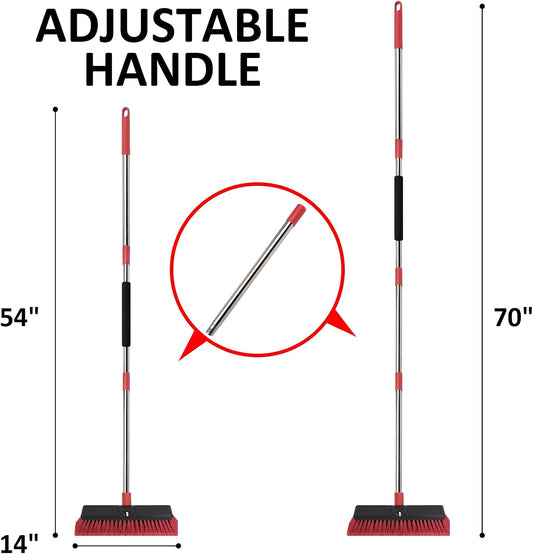 18”Push Broom with 70” Long Handle Heavy Duty Outdoor Broom for Cleaning Shop Garage Driveway Patio Deck Concrete Floor Sweeping