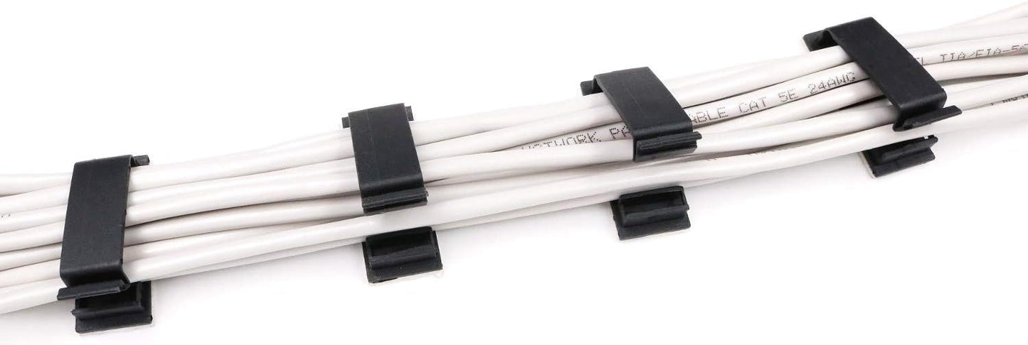 Cable Clips 3M Adhesive, Multipurpose Wire Clamps for Cable Management and Cable Runs - 50 Pack Black Bundled with 10 Reusable Cable Ties