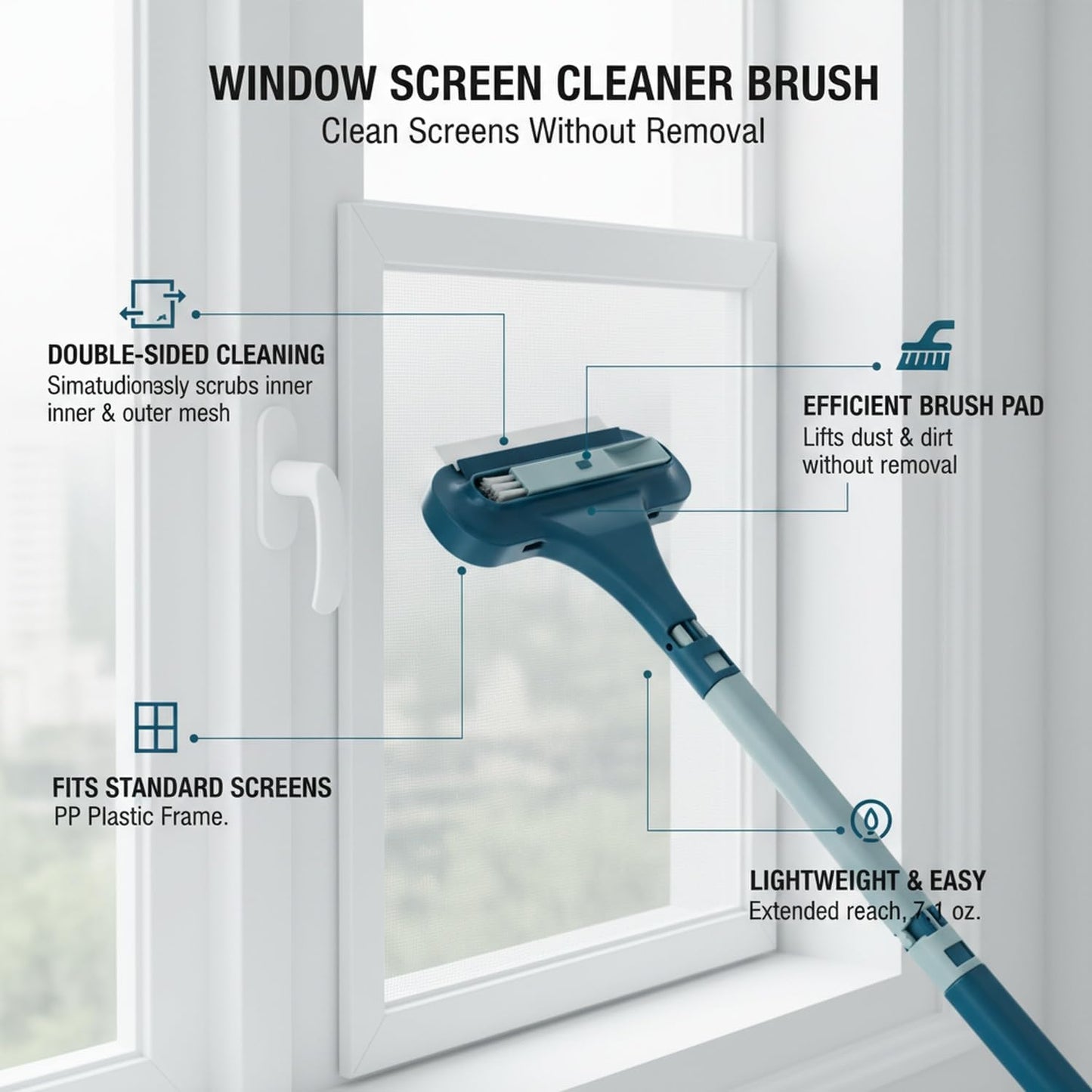 Double-Sided Window Screen Cleaner Brush, No-Removal Cleaning Tool for Installed Mesh, Durable PP Frame, Green & Blue Options (1 Pack)