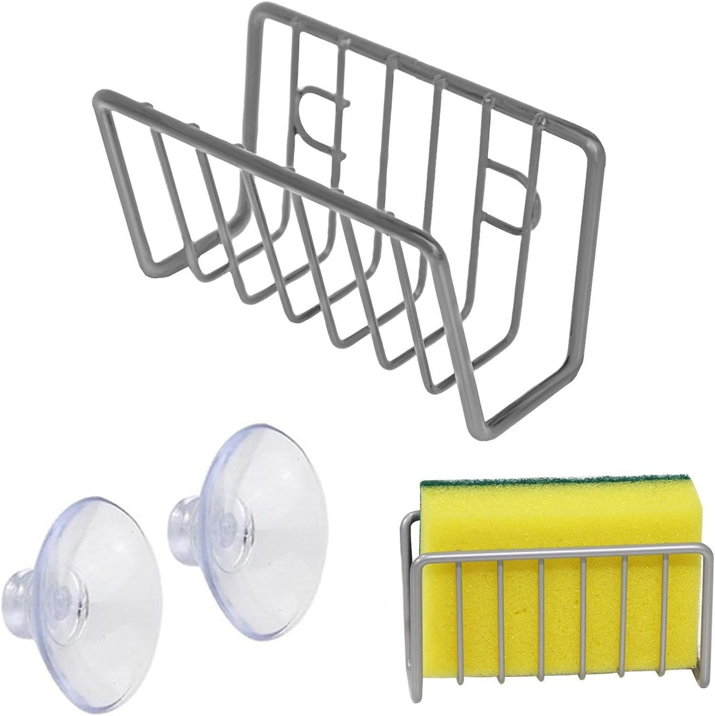 Sponge Rack – Iron and Stainless Steel 11x6x6 Cm | No-Drill Dishcloth Rack | Wall-Mounted Storage Holder for Kitchen Sink Organization to Hold Sponges, Dishcloths, and Cleaning Tools with Durable