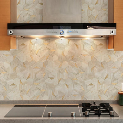 10-Sheet Heavy-Duty Hexagon Peel and Stick Backsplash, Thick Waterproof &Heat Resistant Stick on Wall Tiles, Slate Beige Mosaic for Kitchen & Bathroom, Strong Adhesive Permanent PVC Tiles