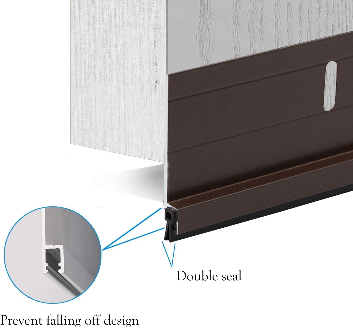 Metal Door Draft Stopper, 43.5 Inch Under Door Sweep Bottom Blocker Seal Strip, Aluminium Sweeps Anti Mouse Bite, Black