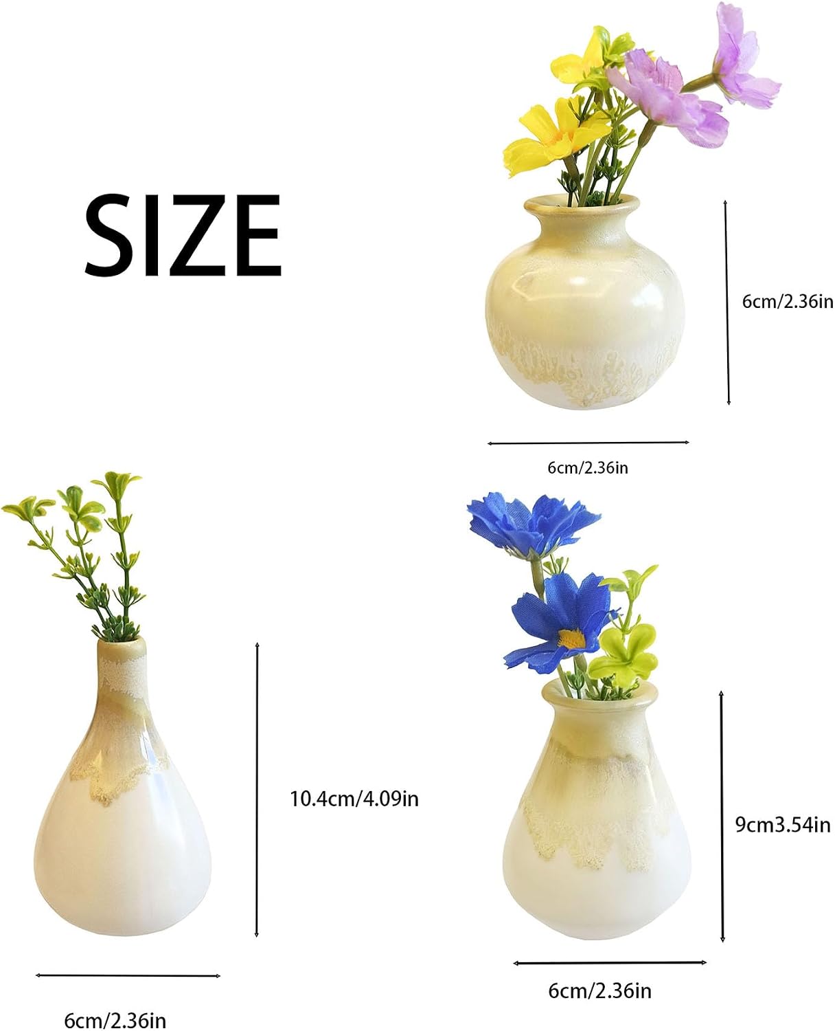 Daittin 3-Piece Ceramic Vase Set - Small Bud Vases for Dried/Fresh Flowers, Tabletop Decor for Living Room, Bedroom & Office, Compact & Stylish Decor Pieces for Gift Givers (Pink)