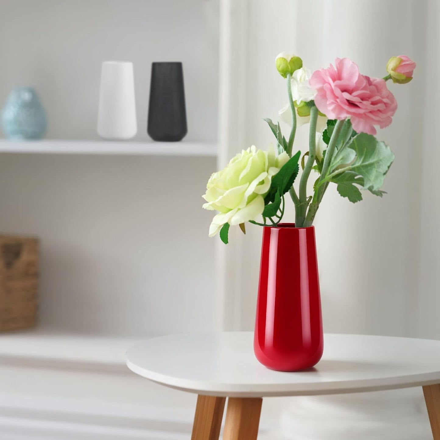 White Ceramic Vase, GUKJOB Small Cute Flower Vase for Pampas Grass, Home, Living Room, Dining Table, Farmhouse, Office Decor, Bedroom, Table, and Kitchen Shelf (White- 2PCS)