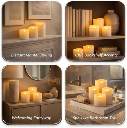 Enido Flameless Candles with Remote, 9 PC Outdoor Waterproof Battery Operated LED Pillar Candles, Flickering Electric Candles with Timer, 3" x 4" 5" 6" for Lantern, Patio, Wedding, Easter
