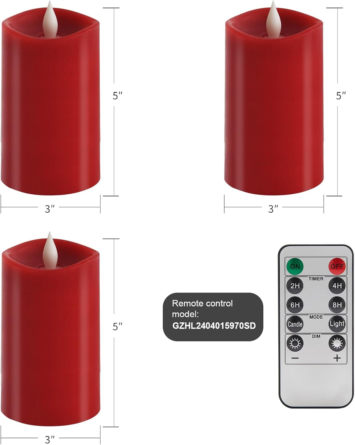 3x3 Flickering Flameless Candles Set of 2, 2AA Battery Life 600 Hours Battery Candles Flickering with Timer,3 inch Flameless Candles with Remote for Indoor/Outdoor, Ivory