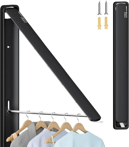 Retractable Clothes Drying Rack for wall clothes hanger rack for Laundry | Folding Hanger Rack Laundry Hanger Dryer Rack, Easy to Install, Closet Storage Organization, Space Saving Aluminium,Walnut