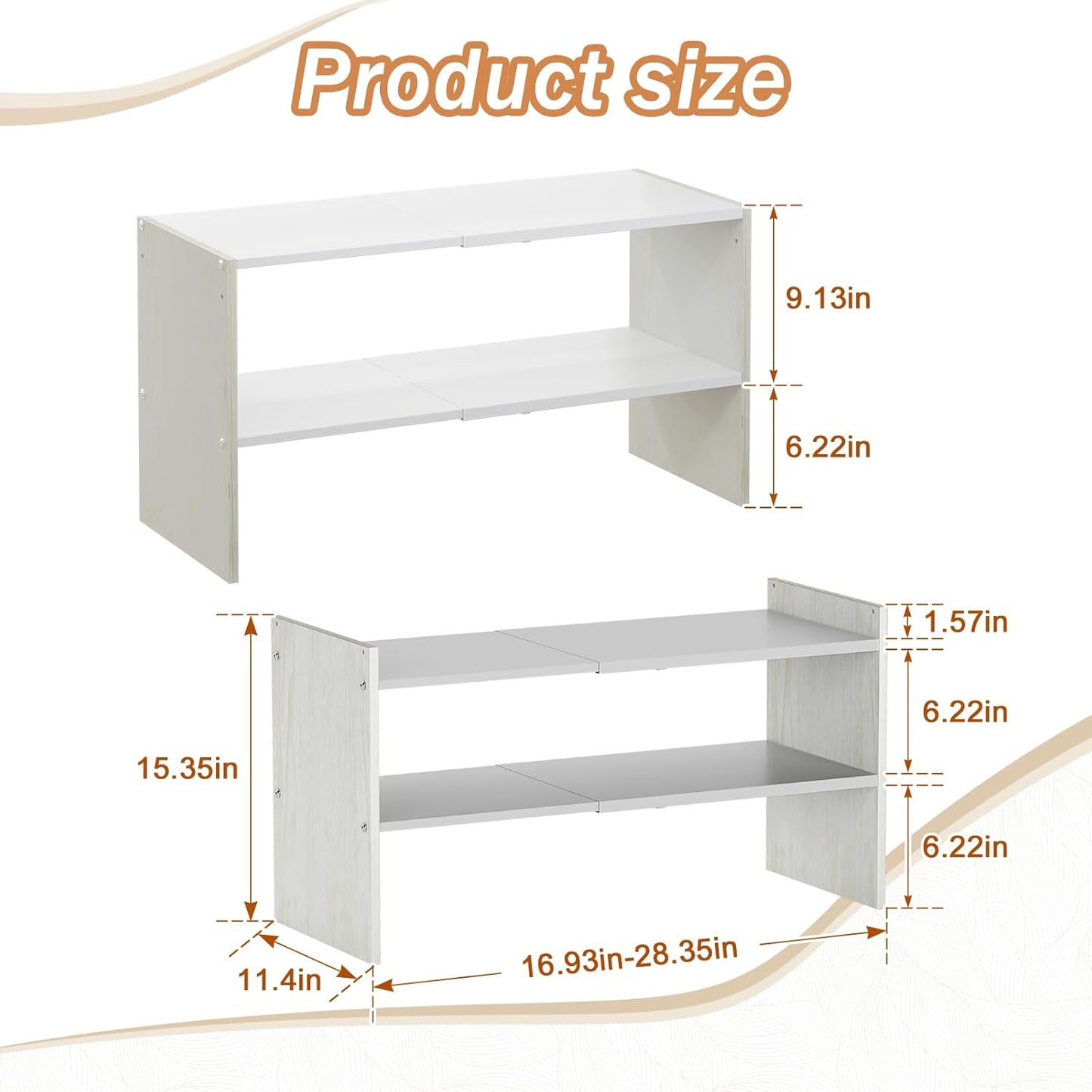X-cosrack 2 Pack 2-Tier Shoe Rack Organizer for Closet, Expandable and Adjustable White Shoe Rack, Stackable Iron Wood Combination Shoe Storage Shelves for Closets, Entryway, Small Space, Garage