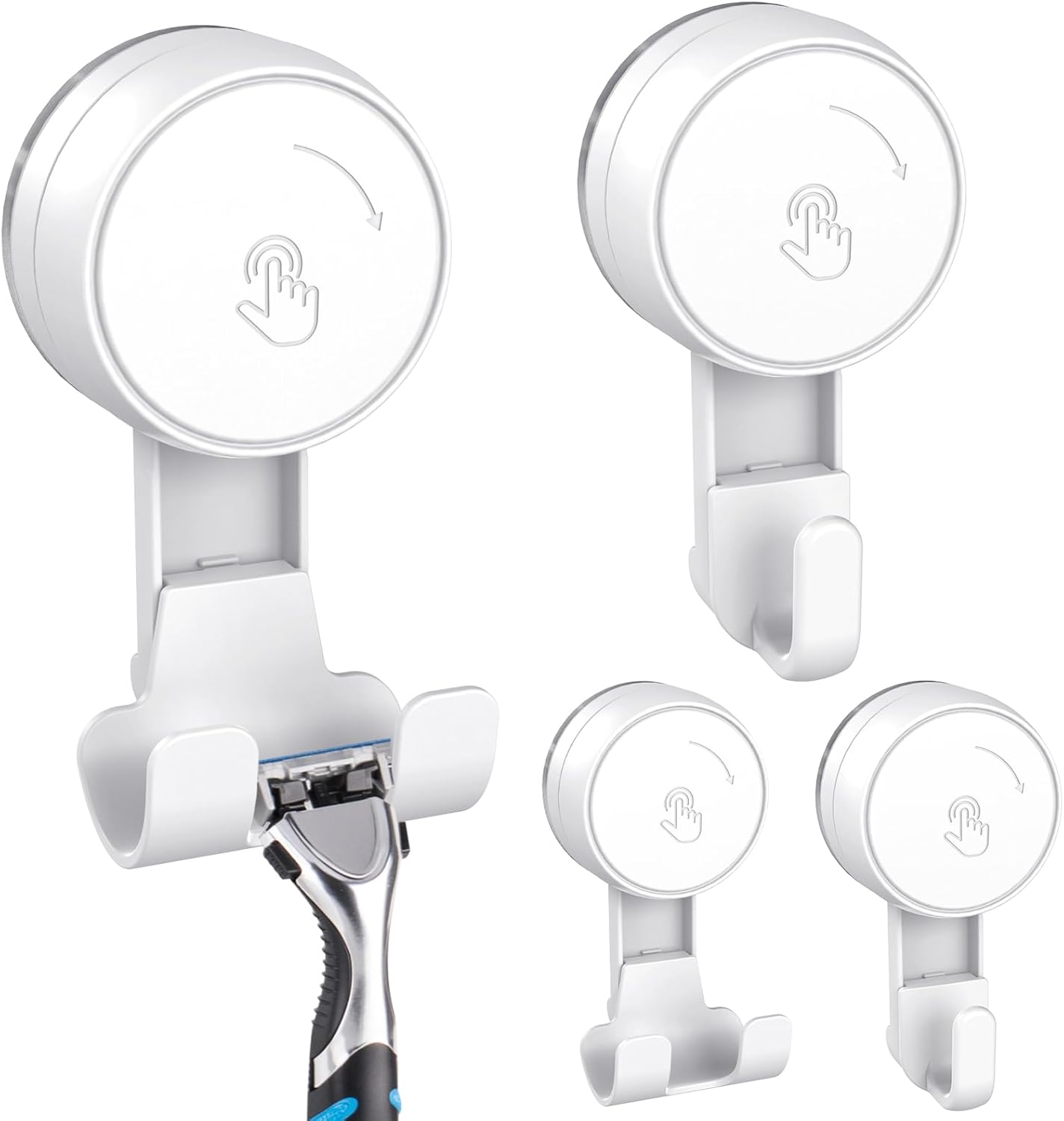 LUXEAR Heavy Duty Waterproof Shower Hooks 2 Pack - Suction Hook, No Drill Damage-Free Removable Reusable Wall Hooks for Bathroom Kitchen Towel Bathrobe Loofah Shower Hooks (Max Load 11LB/5KG)
