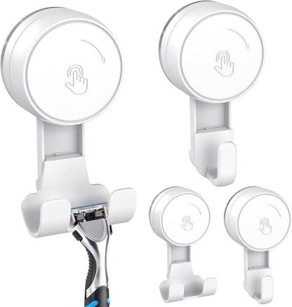 LUXEAR Heavy Duty Waterproof Shower Hooks 2 Pack - Suction Hook, No Drill Damage-Free Removable Reusable Wall Hooks for Bathroom Kitchen Towel Bathrobe Loofah Shower Hooks (Max Load 11LB/5KG)