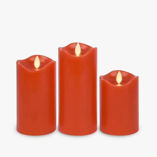 Matchless Candle Co. by Luminara Set of 3 Flameless LED Flickering Moving Flame Pillars (3" x 4.5", 5.5", 6.5"), Melted Unscented Real Wax Edge w/Smooth Finish, AA Battery Operated, Pearl Ivory
