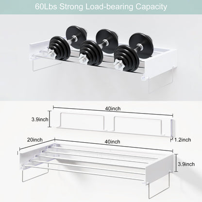 Wall Mounted Laundry Rack, Collapsible Clothes & Towel Drying Rack for Indoor & Outdoor, 40' W x 16.5 L Ft, 60 lb Capacity, White